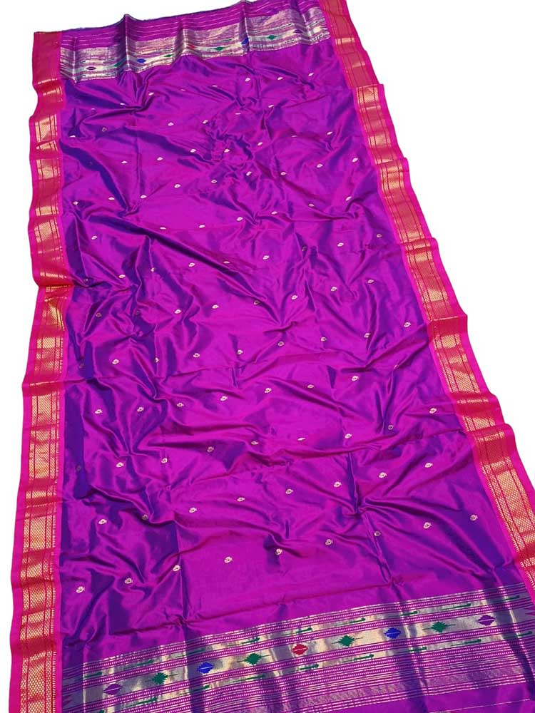 Purple Handloom Paithani Pure Silk Dupatta - Luxurion World