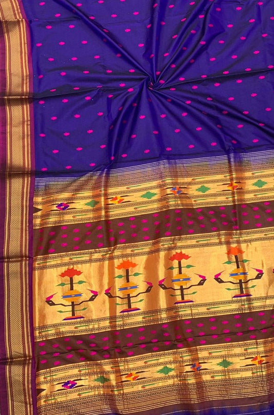 Purple Handloom Paithani Pure Silk Saree - Luxurion World