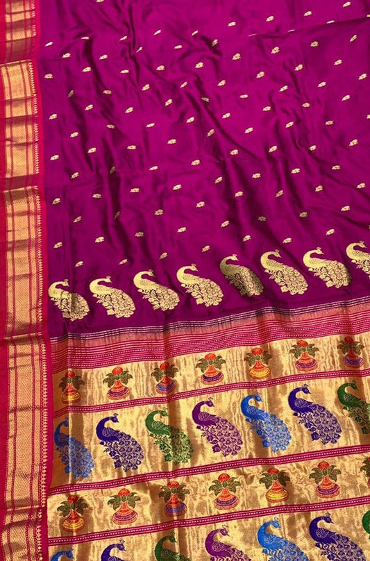 Purple Handloom Paithani Pure Silk Saree