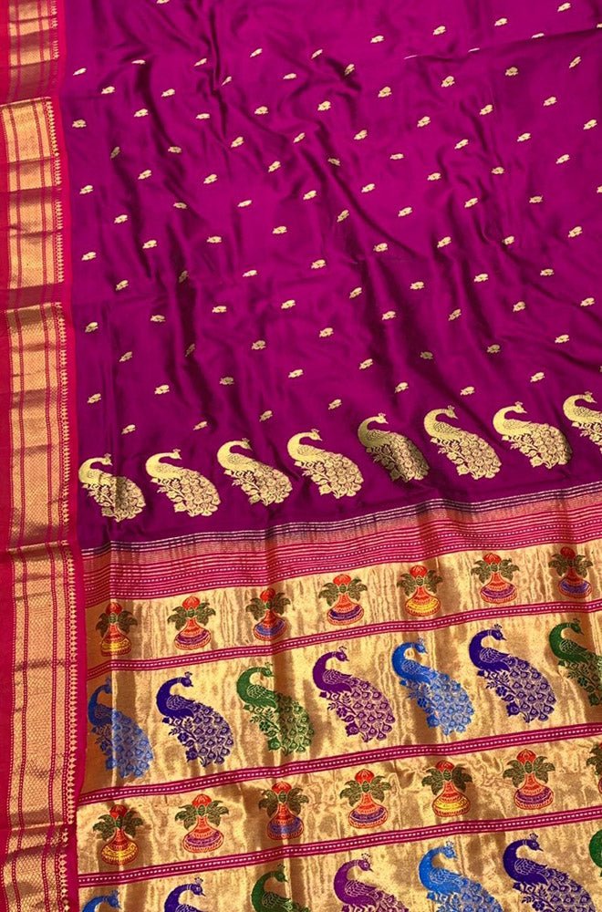 Purple Handloom Paithani Pure Silk Saree - Luxurion World