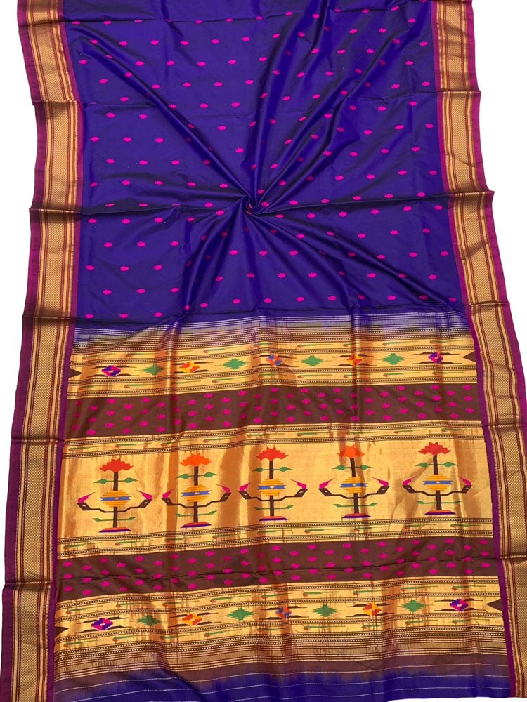 Purple Handloom Paithani Pure Silk Saree - Luxurion World