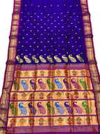 Purple Handloom Paithani Pure Silk Saree - Luxurion World