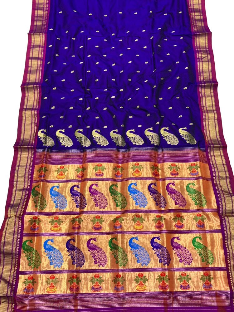 Purple Handloom Paithani Pure Silk Saree - Luxurion World