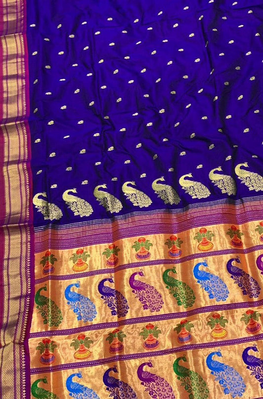 Purple Handloom Paithani Pure Silk Saree - Luxurion World