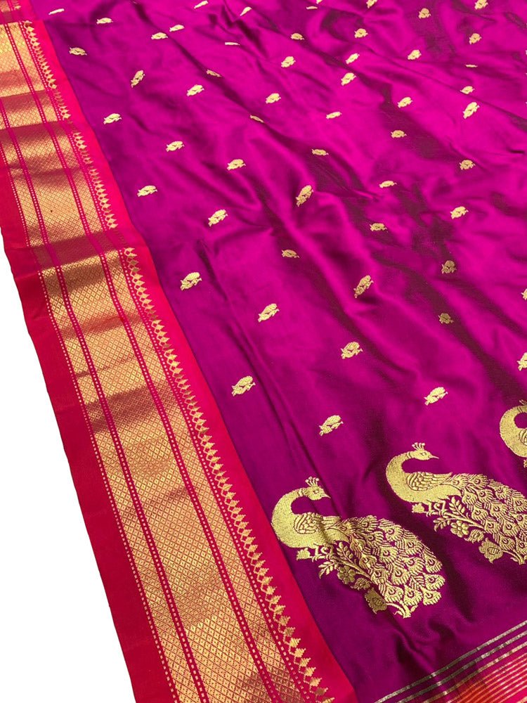 Purple Handloom Paithani Pure Silk Saree - Luxurion World