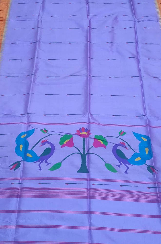 Purple Handloom Paithani Pure Silk Single Muniya Dupatta - Luxurion World