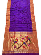 Purple Handloom Paithani Pure Silk Triple Muniya Border Checks Design Saree - Luxurion World