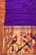 Purple Handloom Paithani Pure Silk Triple Muniya Border Checks Design Saree - Luxurion World