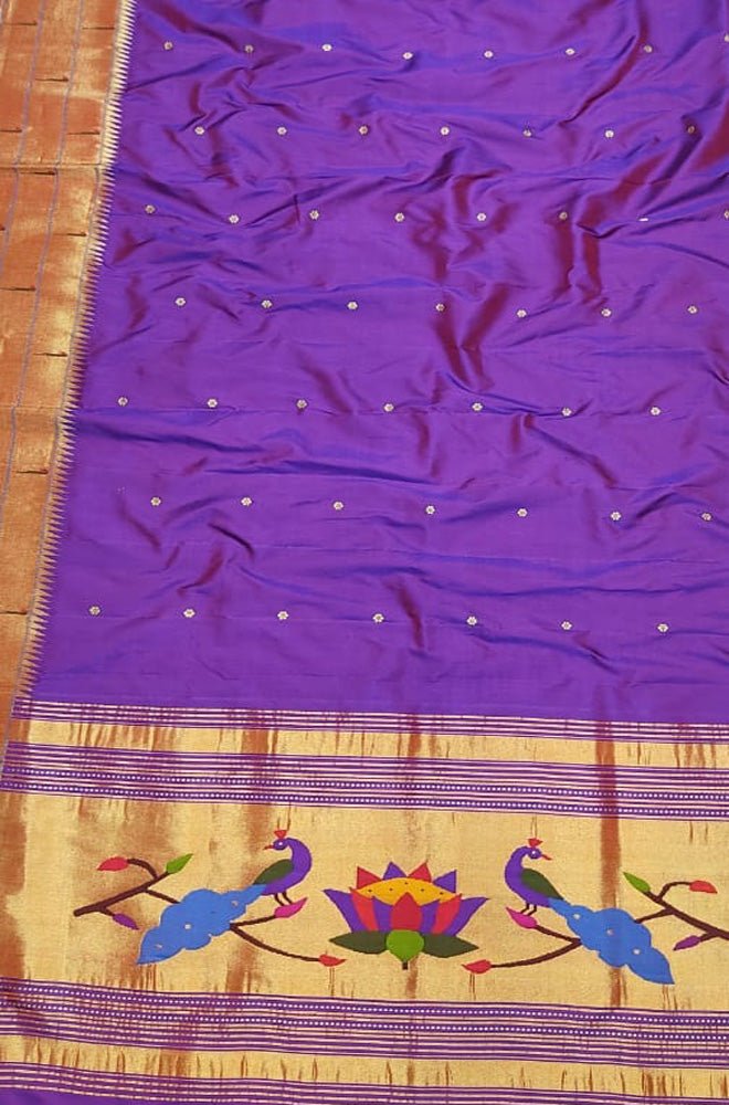 Purple Handloom Paithani Pure Silk Triple Muniya Border Dupatta