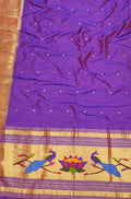 Purple Handloom Paithani Pure Silk Triple Muniya Border Dupatta - Luxurion World