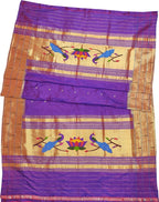 Purple Handloom Paithani Pure Silk Triple Muniya Border Dupatta - Luxurion World