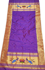 Purple Handloom Paithani Pure Silk Triple Muniya Border Dupatta - Luxurion World