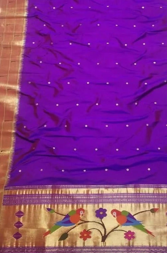 Purple Handloom Paithani Pure Silk Triple Muniya Border Dupatta - Luxurion World