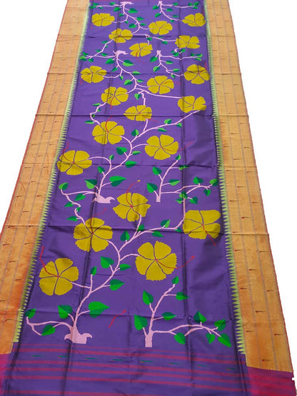 Purple Handloom Paithani Pure Silk Tripple Muniya Dupatta - Luxurion World