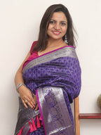 Elegant Blue Kanjeevaram Silk Checks Saree: Traditional Charm with a Modern Twist - Luxurion World