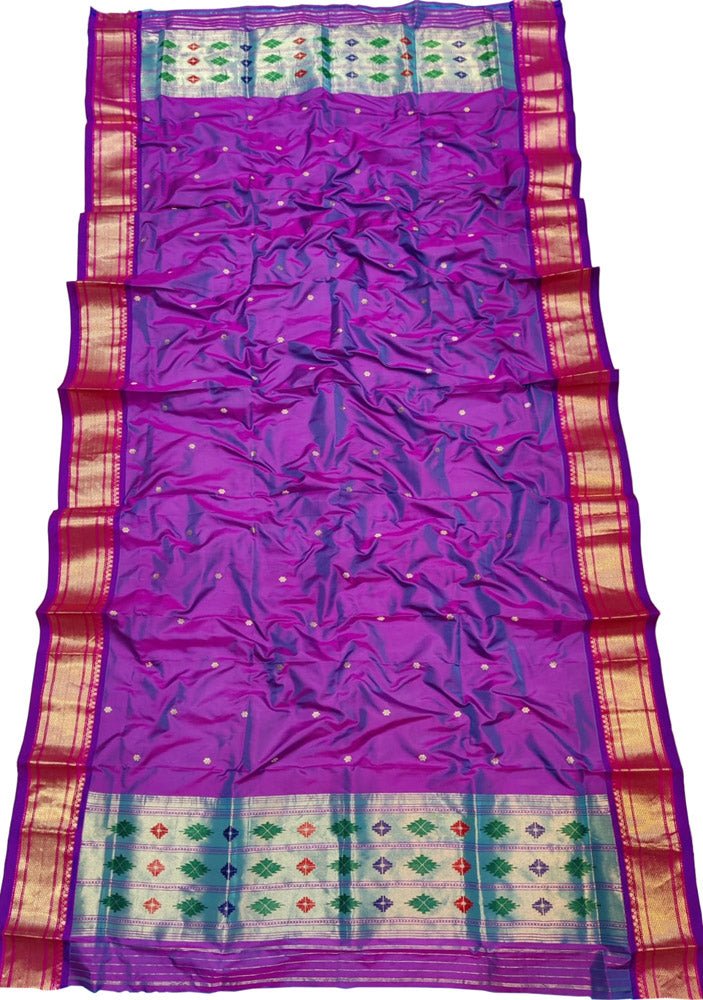 Purple Paithani Pure Silk Dupatta - Luxurion World