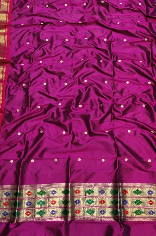 Purple Paithani Pure Silk Dupatta - Luxurion World