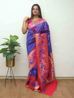 Purple Paithani Silk Bird And Flower Design Saree - Luxurion World