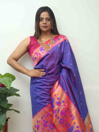 Purple Paithani Silk Bird And Flower Design Saree - Luxurion World