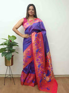 Purple Paithani Silk Bird And Flower Design Saree - Luxurion World