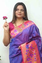 Purple Paithani Silk Bird And Flower Design Saree - Luxurion World