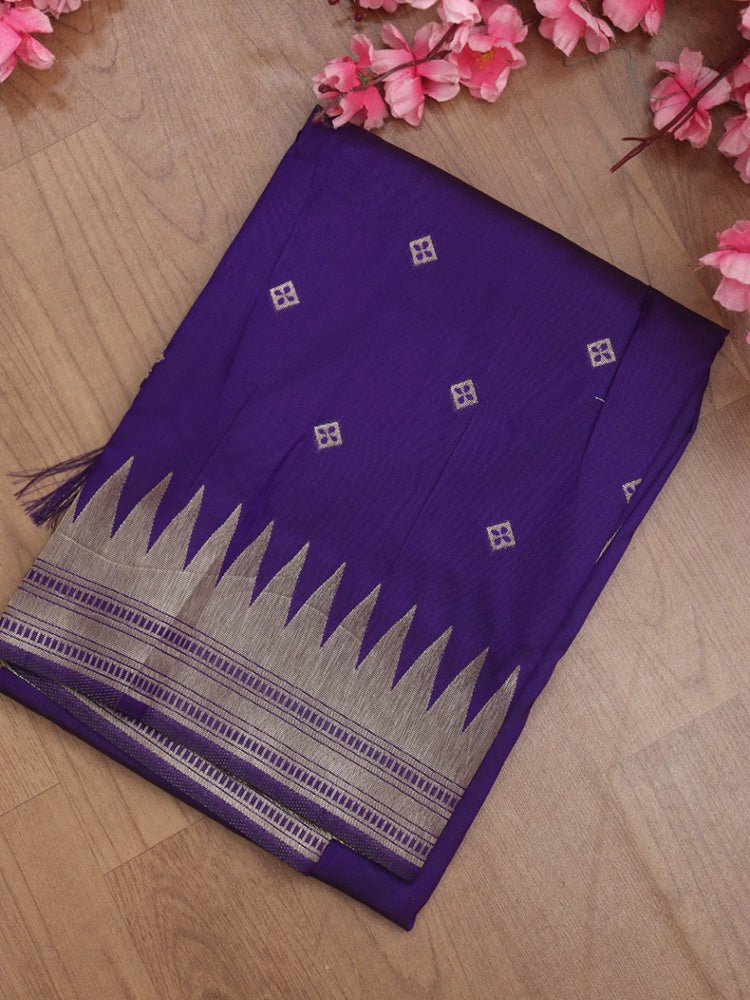 Purple Paithani Silk Parrot And Floral Design Dupatta - Luxurion World