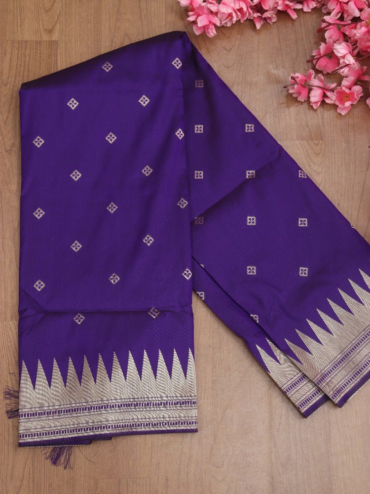 Purple Paithani Silk Parrot And Floral Design Dupatta - Luxurion World