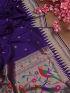 Purple Paithani Silk Parrot And Floral Design Dupatta - Luxurion World