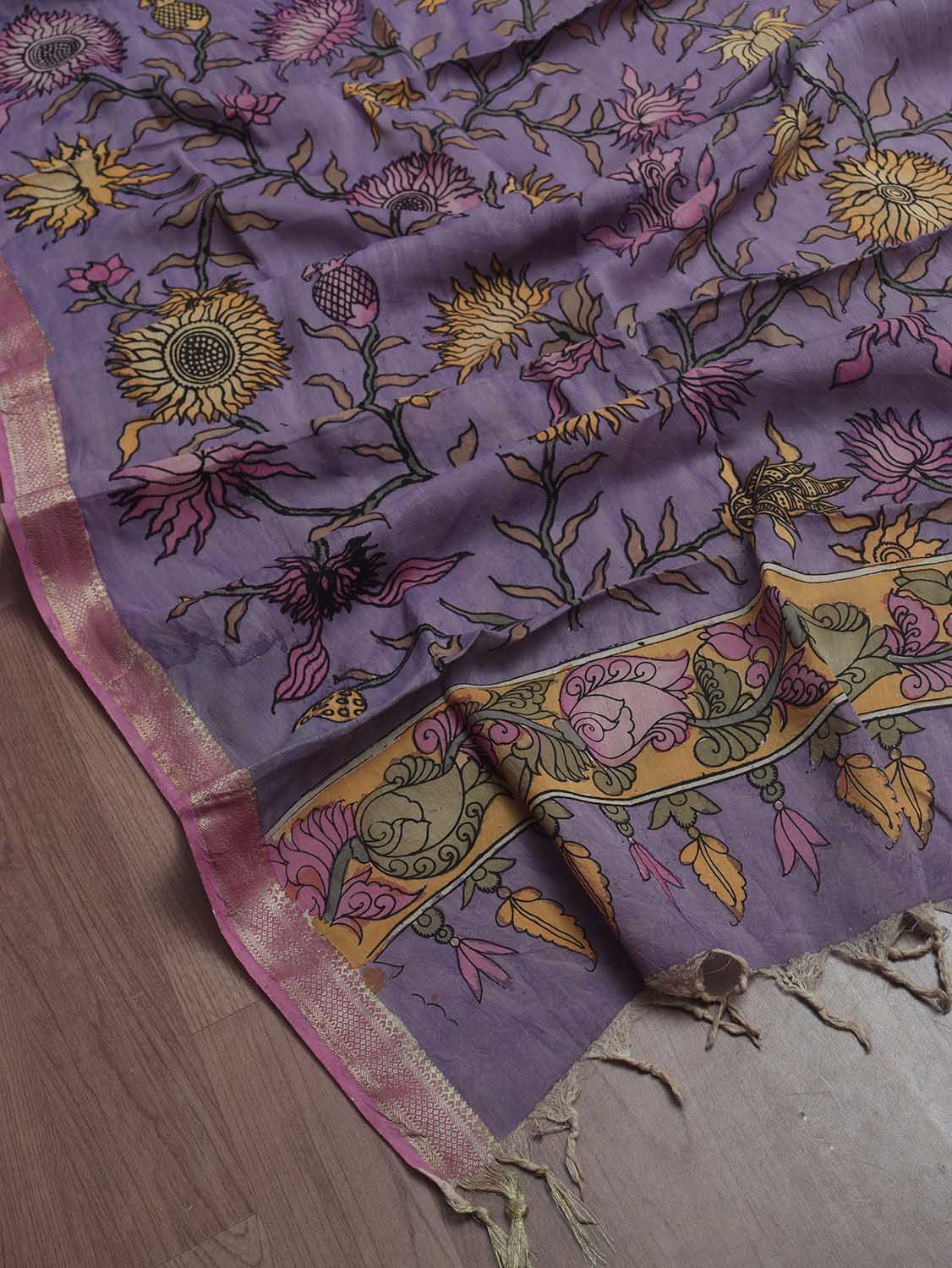 Purple Pen Kalamkari Pure Silk Dupatta - Luxurion World