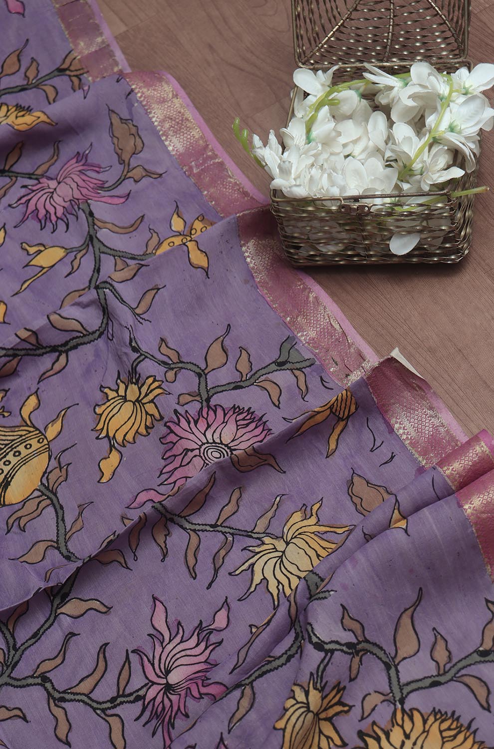 Purple Pen Kalamkari Pure Silk Dupatta - Luxurion World