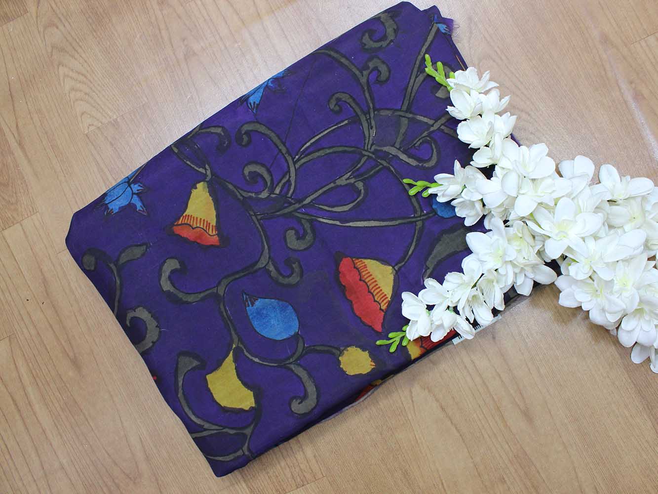 Purple Pen Kalamkari Pure Silk Fabric ( 1 Mtr ) - Luxurion World