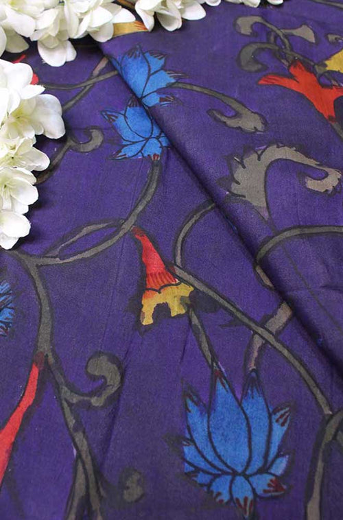 Purple Pen Kalamkari Pure Silk Fabric ( 1 Mtr ) - Luxurion World