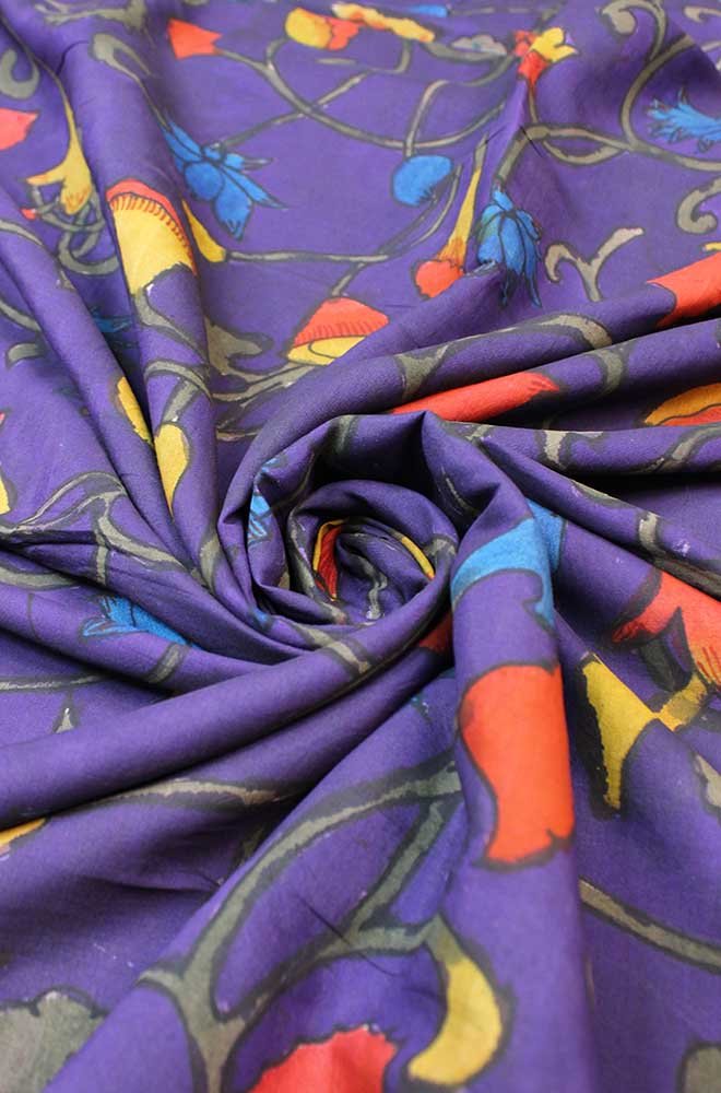 Purple Pen Kalamkari Pure Silk Fabric ( 1 Mtr ) - Luxurion World