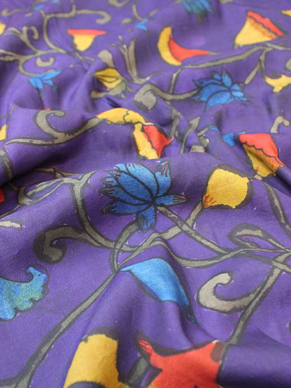 Purple Pen Kalamkari Pure Silk Fabric ( 1 Mtr ) - Luxurion World
