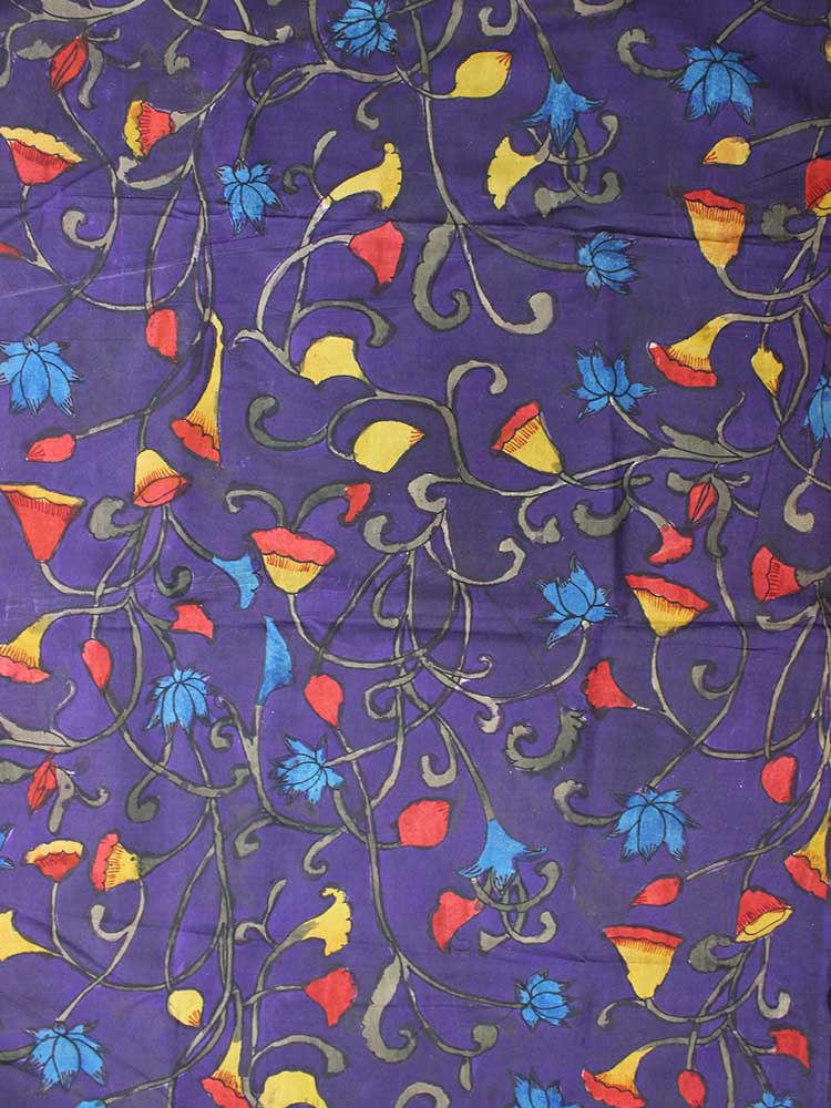 Purple Pen Kalamkari Pure Silk Fabric ( 1 Mtr )