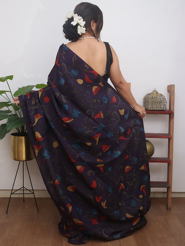 Purple Pen Kalamkari Pure Silk Saree - Luxurion World