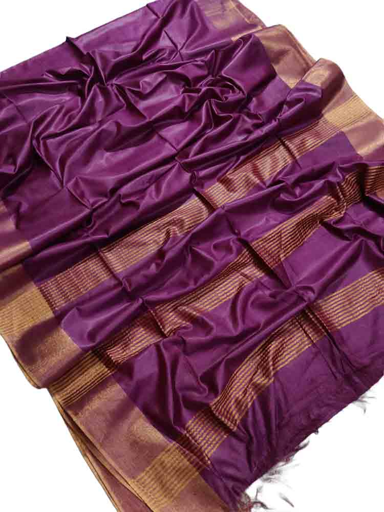Purple Plain Bhagalpur Kota Silk Saree - Luxurion World