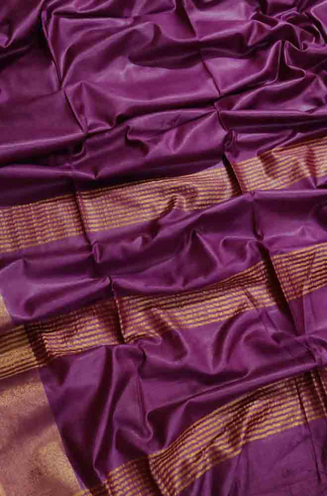 Purple Plain Bhagalpur Kota Silk Saree Luxurionworld