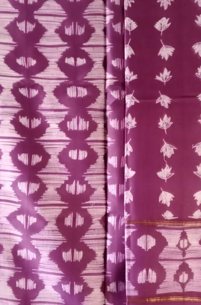 Purple Shibori Cotton Silk Two Piece Unstitched Suit Set