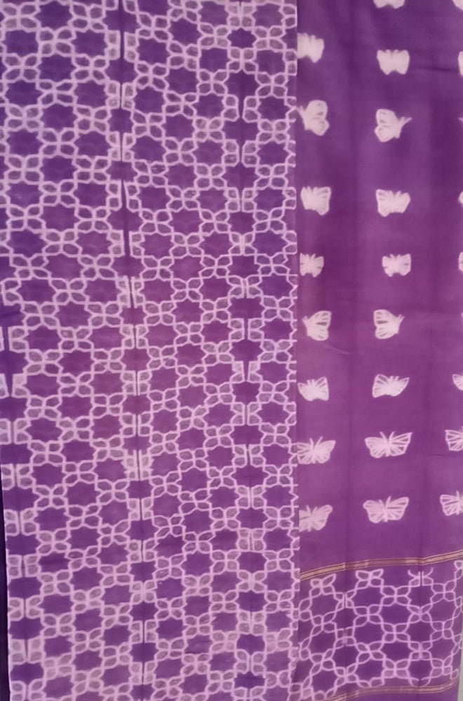 Purple Shibori Cotton Silk Two Piece Unstitched Suit Set - Luxurion World