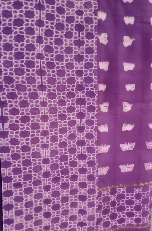 Purple Shibori Cotton Silk Two Piece Unstitched Suit Set - Luxurion World