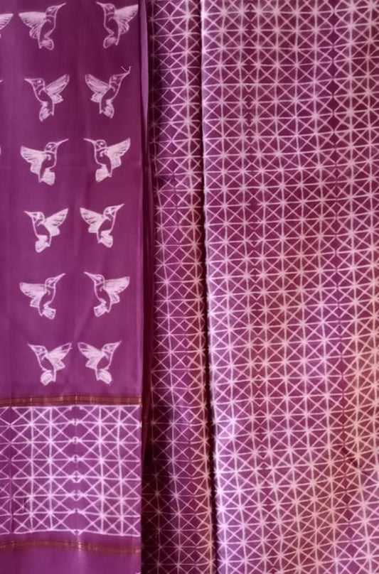 Purple Shibori Cotton Silk Two Piece Unstitched Suit Set - Luxurion World