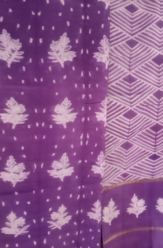 Purple Shibori Cotton Silk Two Piece Unstitched Suit Set - Luxurion World