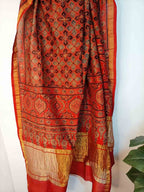 Red Ajrakh Block Printed Chanderi Silk Tissue Border Dupatta - Luxurion World