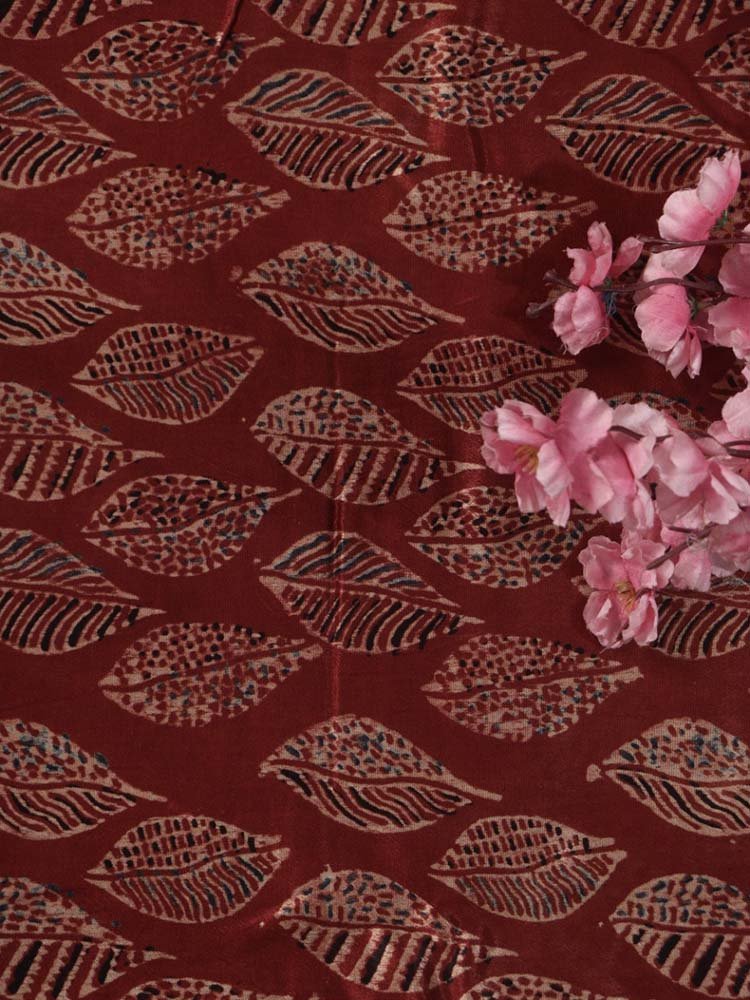 Red Ajrakh Block Printed Mashru Silk Fabric ( 1 Mtr ) - Luxurion World