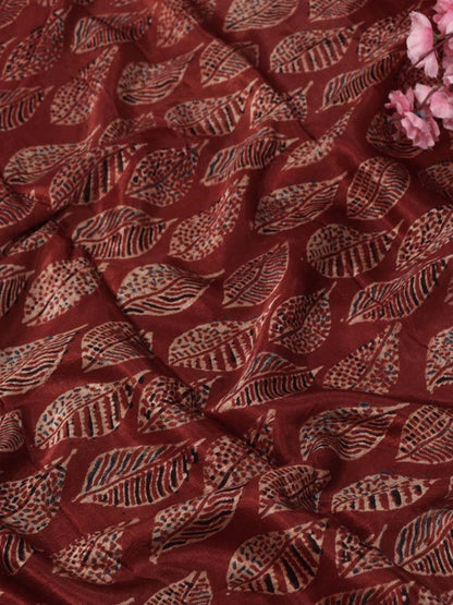 Red Ajrakh Block Printed Mashru Silk Fabric ( 1 Mtr )