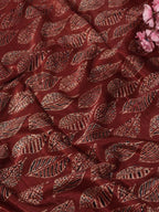 Red Ajrakh Block Printed Mashru Silk Fabric ( 1 Mtr ) - Luxurion World