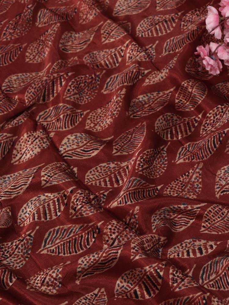 Red Ajrakh Block Printed Mashru Silk Fabric ( 1 Mtr ) - Luxurion World