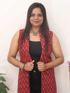 Red And Black Block Printed Pure Cotton Reversible Long Jacket - Luxurion World