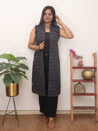 Red And Black Block Printed Pure Cotton Reversible Long Jacket - Luxurion World